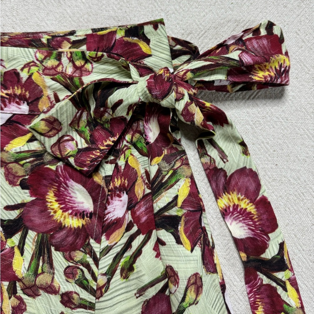 Agua De Coco Lime Green Floral One Piece Swimsuit & Matching Coverup Skirt L - Picture 3 of 11